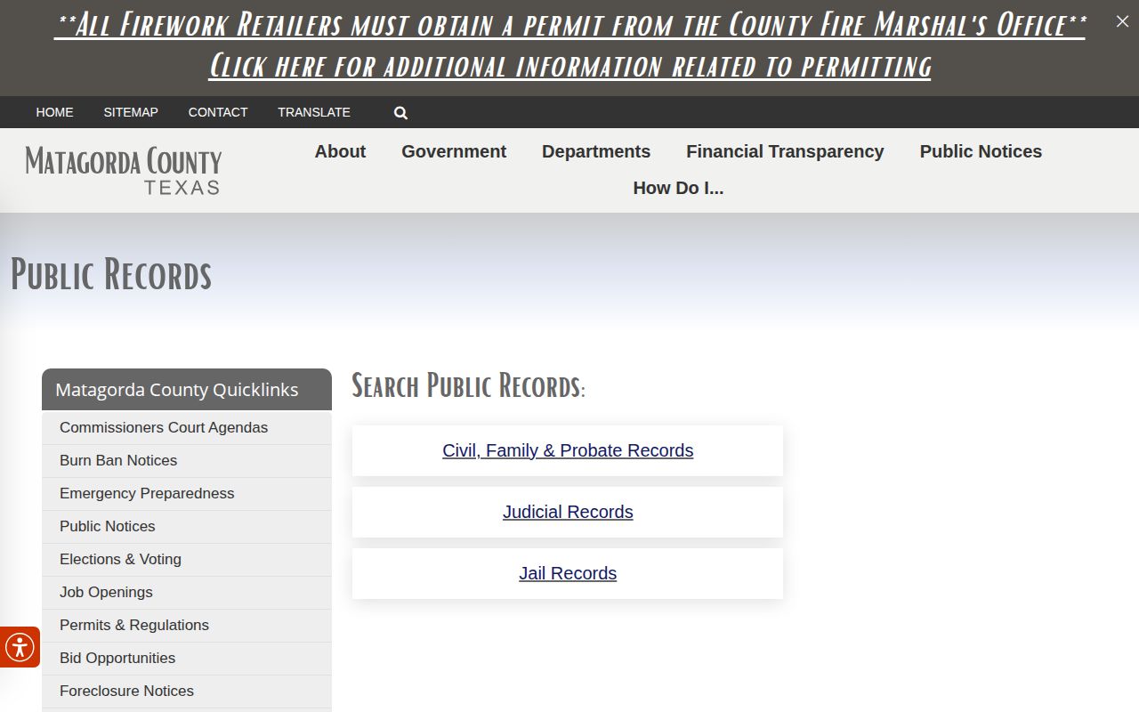 Matagorda County 24-hour release records gateway